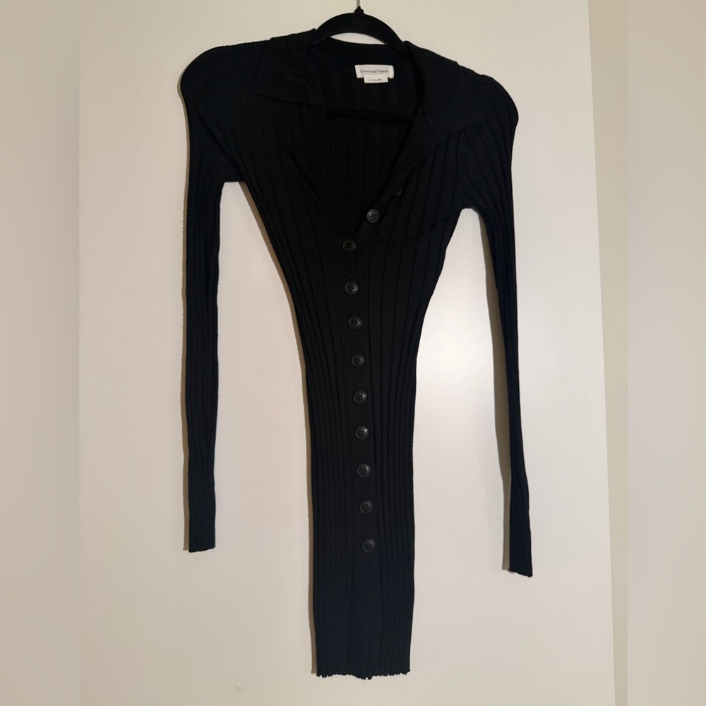 REVOLVE lovers and friends Black Ribbed Button-Up Dress